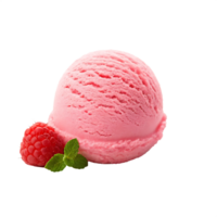 Delicious raspberry ice cream scoop with fresh raspberry and mint. png