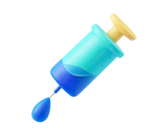 Syringe with blue liquid 3D render icon. Symbolizes injection, vaccine, immunization, or medical shot. Isolated transparent for treatment or lab visuals. png