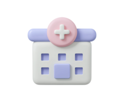 Hospital building with helipad 3D render icon. Indicates emergency air transport access or trauma center. Isolated transparent for service maps. png