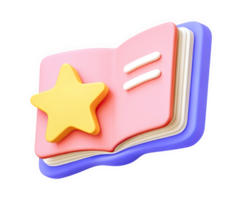 Open book 3D icon with a yellow star, symbolizing knowledge, learning, or achievement. Great for educational, literary, or review-themed designs and apps. png