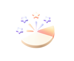 Dynamic 3D pie chart with segments and exploding stars, for data analysis, successful outcomes, or business growth. Perfect for presentations and stats. png