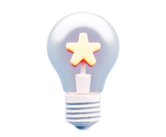 Clear 3D lightbulb containing a bright yellow star, for a shining idea, creativity, or genius moment. For innovation, learning, and problem-solving themes. png