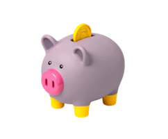 Grey 3D piggy bank with a yellow coin, symbolizing savings, investment, and financial planning. Perfect for finance designs and banking apps. png