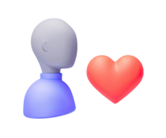 3D avatar with a floating red heart, for love, affection, like, or positive emotion in social media or dating apps. For UI and appreciation. png