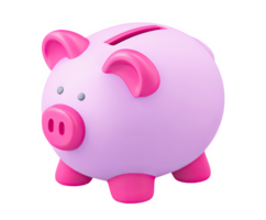 Charming pink 3D piggy bank with coin slot, representing saving money, financial goals, and thrift. For allowances, banking services, or investment themes. png
