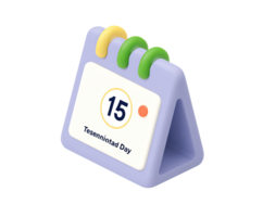 Desktop calendar 3D icon for 'Testimonial Day' on 15th, valuing customer reviews and feedback for business. For marketing and engagement. png