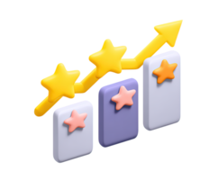 3D bar chart with stars and upward arrow, for growth, success, positive performance, and increasing ratings. For business reports and progress visuals. png
