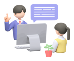 3D presenter pointing to a screen with bar chart, for business meetings, data presentation, or professional explanation. For corporate communication. png