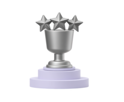 Gleaming silver trophy cup with three stars, a 3D icon for second place, significant achievement, or notable award. For recognizing excellence. png