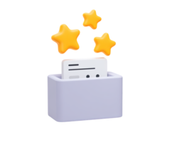 3D suggestion box icon with stars emerging, symbolizing valuable positive feedback, great ideas, and constructive customer input. Isolated for engagement concepts. png