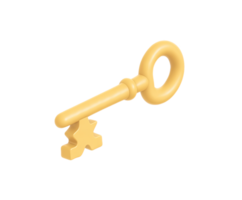 Simple and elegant 3D golden key icon, representing access, solutions, security, unlocking opportunities, or a new beginning. Isolated vector-like graphic design. png