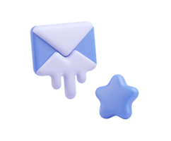 3D email envelope icon with a dripping effect and a blue star, symbolizing important messages, priority notifications, or favorited communications. Modern design. png