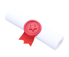 Classic 3D rolled white scroll with a prominent red wax seal, representing official documents, decrees, certifications, or historical records. Isolated for design use. png