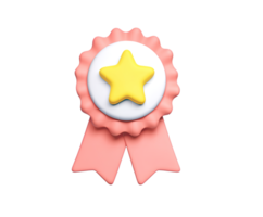 Pink and red 3D award ribbon rosette with a star, signifying a prize, achievement, recognition of excellence, or first place. Isolated decorative badge element. png