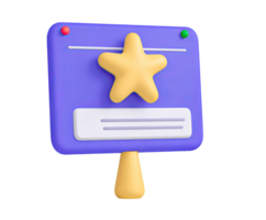 3D signboard icon with a prominent yellow star, indicating a featured item, special announcement, top choice, or an important notice. Isolated for emphasis designs. png