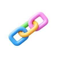 Colorful 3D chain link icon. Symbolizes connection, teamwork, strength, relationships. Perfect for partnership or blockchain concepts. Rendered, isolated. png