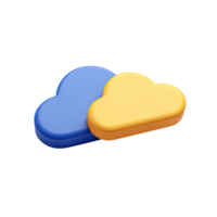 Blue and yellow 3D cloud icons. Symbolize cloud services, online data, digital storage, internet connectivity. Suitable for web apps. Rendered, isolated. png