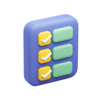 Blue and green 3D checklist icon. Represents tasks, to-do lists, organization, completed items. Ideal for business or personal efficiency. Rendered, isolated. png