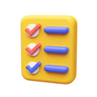 Yellow and red 3D checklist icon. Symbolizes task management, organization, completed goals, productivity. Perfect for project or business apps. Rendered, isolated. png