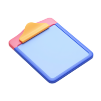 Blue and pink 3D clipboard icon with paper. Symbolizes lists, tasks, documentation, organized info. Suitable for office or school use. Rendered, isolated. png