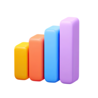 Colorful 3D bar chart icon. Symbolizes data visualization, statistical analysis, business growth. Ideal for reports, presentations. Rendered graphic, isolated for design. png