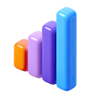 Dynamic 3D bar chart icon, vibrant colors. Illustrates growth, statistics, data analysis. Perfect for business presentations or infographics. Rendered, isolated. png