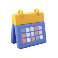 3D desk calendar icon with grid. Represents scheduling, event planning, time management, organization. Ideal for office or personal use. Rendered, isolated. png
