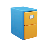 Blue and yellow 3D two-drawer filing cabinet. Symbolizes organization, document storage, office admin, data management. Perfect for business. Rendered, isolated. png
