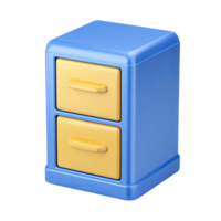 Blue and light yellow 3D two-drawer filing cabinet. Represents office organization, document management, data storage. Ideal for admin tasks. Rendered, isolated. png
