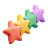 Colorful 3D rating stars icon, angled view. Symbolizes review, feedback, quality assessment, customer satisfaction. Perfect for e-commerce. Rendered, isolated. png