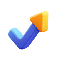 Blue and orange 3D checkmark arrow icon. Symbolizes approval, success, growth, progress. Ideal for completion confirmation or positive feedback. Rendered, isolated. png