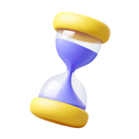 Purple and yellow 3D hourglass. Signifies deadlines, time management, countdowns. Perfect for illustrating urgency or historical context in visuals. Rendered, isolated. png