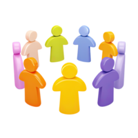 Diverse 3D team icon, figures in circle. Represents collaboration, workforce, community, human resources. Ideal for business meetings or projects. Rendered, isolated. png