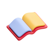 3D open book icon, blue cover, red pages. Symbolizes knowledge, education, learning, stories. Perfect for reading, study, or library themes. Rendered visual, isolated. png