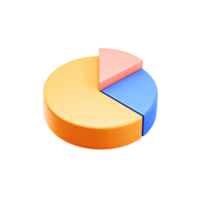 Colorful 3D pie chart icon. Symbolizes data, statistics, analysis, reports. Ideal for representing percentages or market share distribution. Rendered, isolated. png