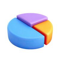 Dynamic 3D pie chart, multiple colors. Symbolizes data visualization, statistical analysis. Ideal for reports or financial performance presentations. Rendered, isolated. png