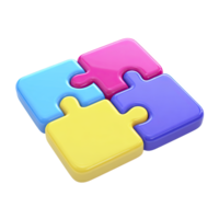 Colorful 3D puzzle pieces icon. Represents teamwork, solutions, strategic thinking. Perfect for problem-solving or collaboration based concepts. Rendered, isolated. png