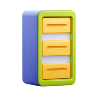 3D server rack data storage unit. Symbolizes data, servers, network storage, cloud tech. Ideal for IT, technology, or database management concepts. Rendered, isolated. png