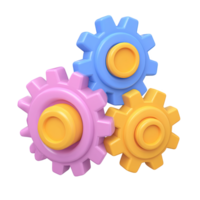 Vibrant 3D gears cogs. Represents mechanism, process, settings, productive teamwork. Perfect for engineering, systems, or collaborative work visuals. Rendered, isolated. png