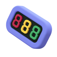 Digital 3D counter displaying '888'. Symbolizes score, points, lucky numbers, or a digital measurement. Perfect for gaming or achievement concepts. Rendered. png