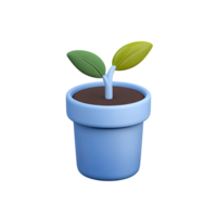 3D green plant seedling in a pot icon. Represents business growth, new ventures, sustainable development, investment, or environmental care. Rendered. png