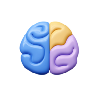 Two toned 3D brain icon, split design. Represents dual thinking logic creativity, intellect, psychology, or idea generation. Ideal for concepts. Rendered. png