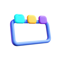 3D whiteboard or presentation screen icon with colorful tabs. Symbolizes teaching, planning, brainstorming sessions, or information display. Rendered visual. png