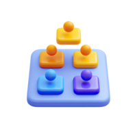 3D user group or team structure icon. Symbolizes collaboration, hierarchy, community building, and user roles in a network. Ideal for HR or social platforms. Rendered. png