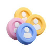Group of 3D user profile icons. Symbolizes a team, community, social network, customer base, or collaborative group. Ideal for social apps. Rendered visual. png