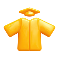Yellow 3D graduation gown and cap set. Represents the complete academic attire for commencement, symbolizing educational success and achievement. Rendered visual, isolated. png