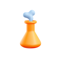 Orange 3D laboratory flask with a bone shape emerging as vapor. Symbolizes unique experiments in biology, paleontology, or creative science education. Rendered, isolated. png