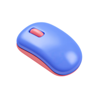 Blue and red 3D computer mouse. Represents digital learning, technology in education, online research, and interactive school tasks. Rendered visual, isolated for design. png
