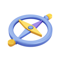 Blue and yellow 3D compass icon. Symbolizes geography education, navigation skills, exploration, direction finding, and adventure learning. Rendered visual, isolated. png
