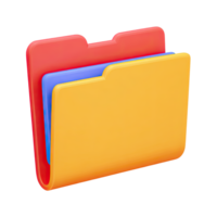 3D folder with multiple colored document tabs. Represents organized schoolwork, project files, subject categorization, and educational document storage. Rendered, isolated. png